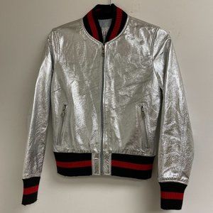 Metallic Silver Jacket With Ribbed Trims